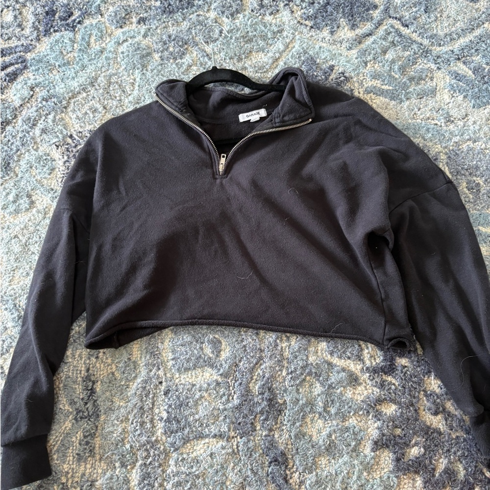 Black Half-Zip Cropped Sweatshirt